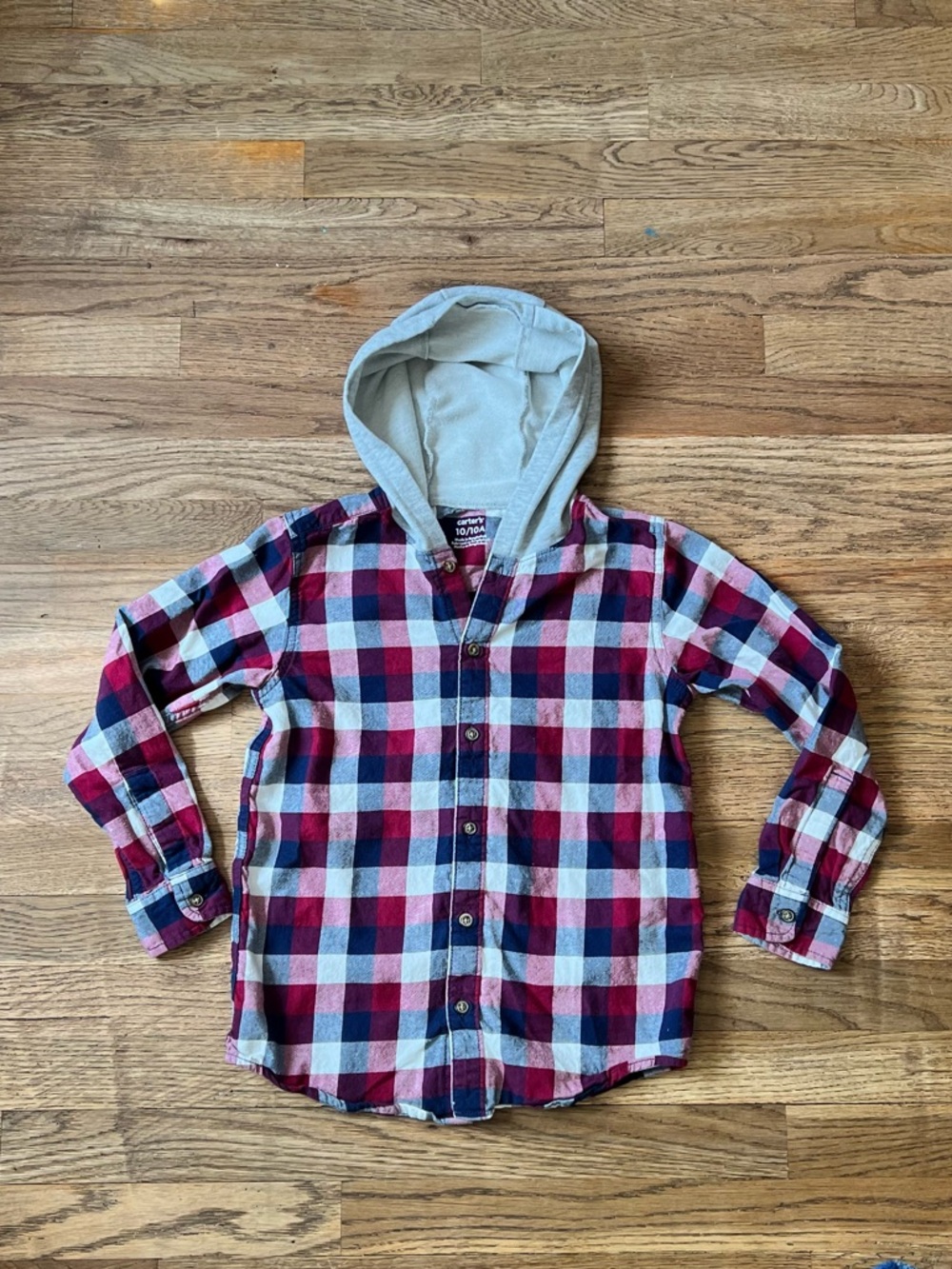 Carter's Hooded Plaid Flannel Red, Blue White Size 10 Boys Hooded Cotton